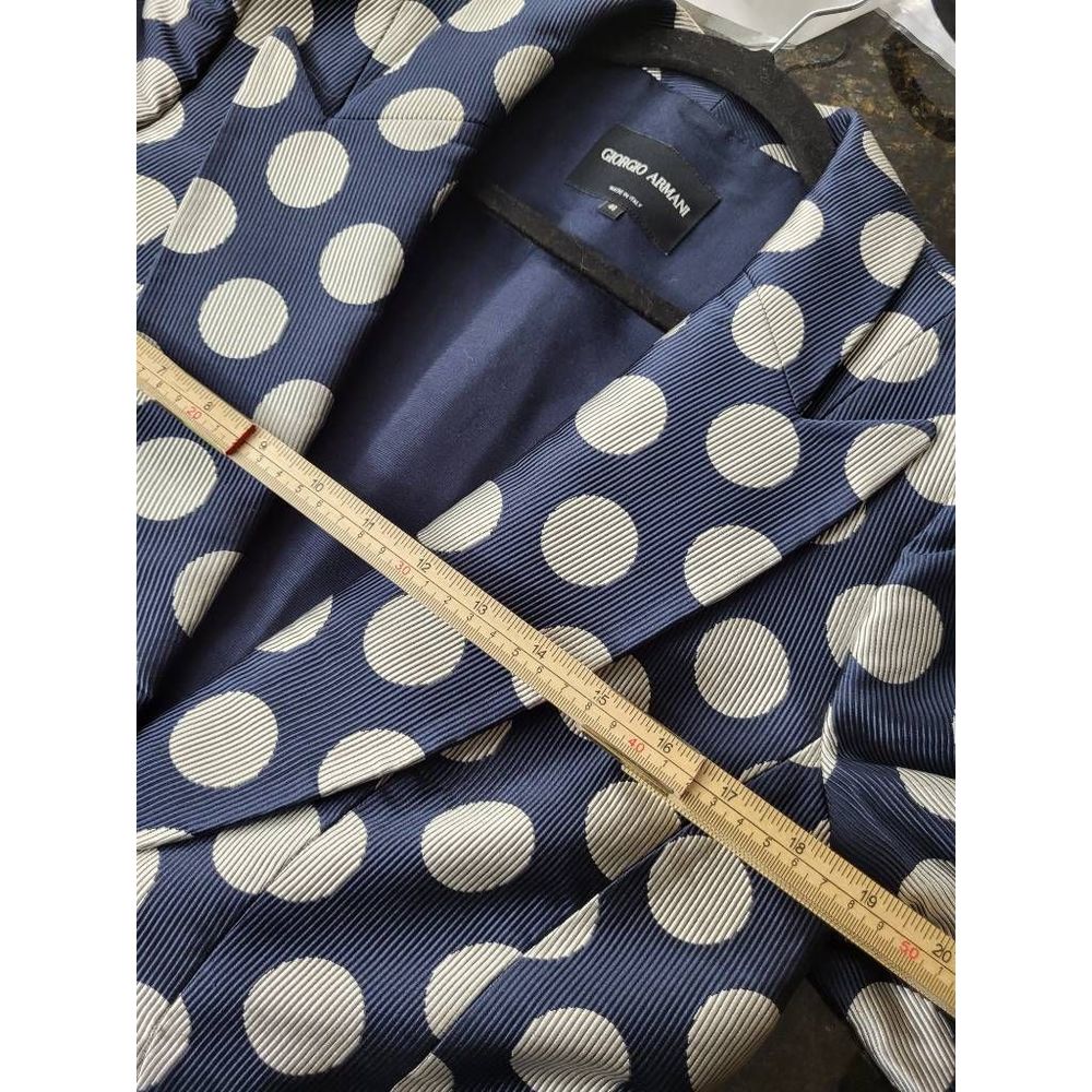 Giorgio Armani Womens Suit Jacket Blazer Blue Polka Dot Long Sleeve Pockets 46 - Picture 4 of 10